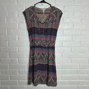 Matilda Jane Joyce Dress Navy & Pink Cap Sleeves Belted Floral size Medium